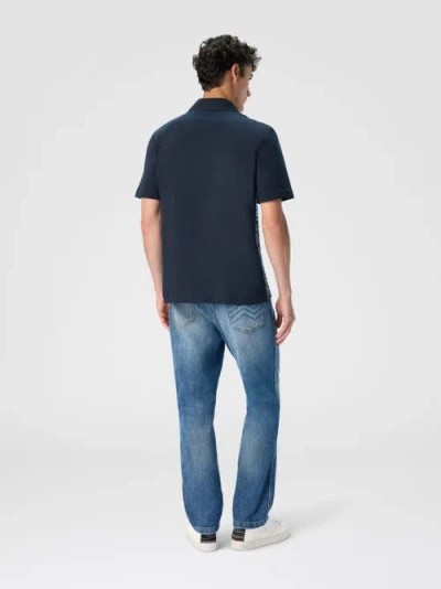 Missoni Short Sleeve Polo With Geometric Zigzag Pattern In Blue