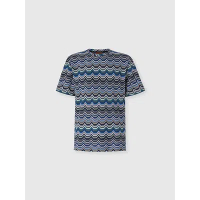 Missoni Crew Neck T-shirt With Geometric Zigzag In Multi