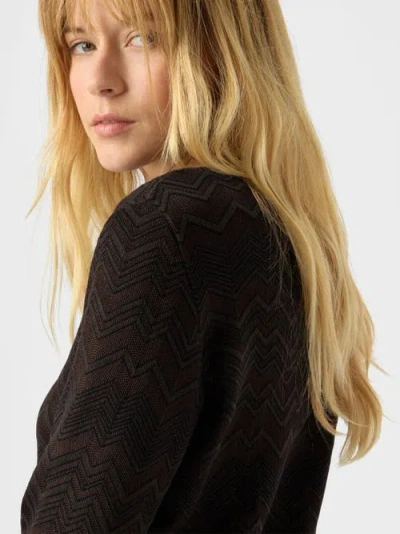 Missoni Crew Neck Sweater With Chevron Pattern In Brown
