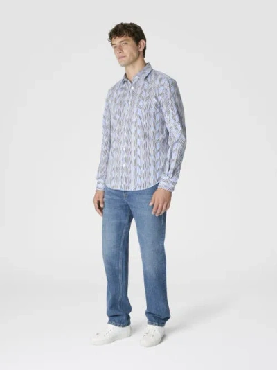 Missoni Poplin Cotton Shirt With Zigzag Pattern In Blue