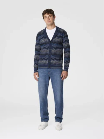 Missoni Cardigan Aus Reiner Wolle Mit Zickzackmuster In Blue