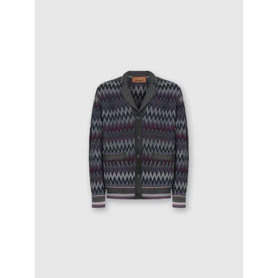 Missoni Zigzag Cardigan In Pure Wool In Gray