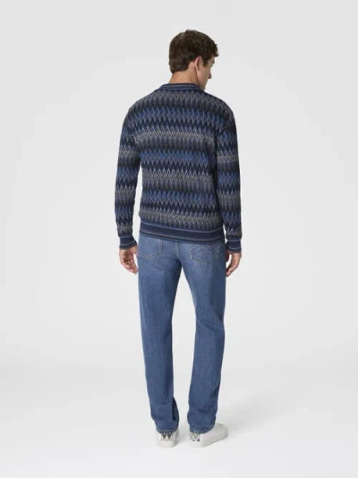 Missoni Cardigan Aus Reiner Wolle Mit Zickzackmuster In Blue