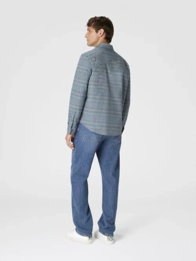 Missoni Poplin Cotton Shirt With Zigzag Pattern In Blue
