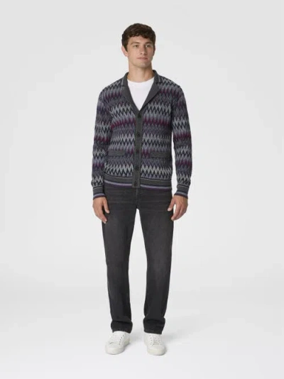 Missoni Zigzag Cardigan In Pure Wool In Gray