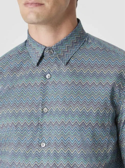 Missoni Poplin Cotton Shirt With Zigzag Pattern In Blue