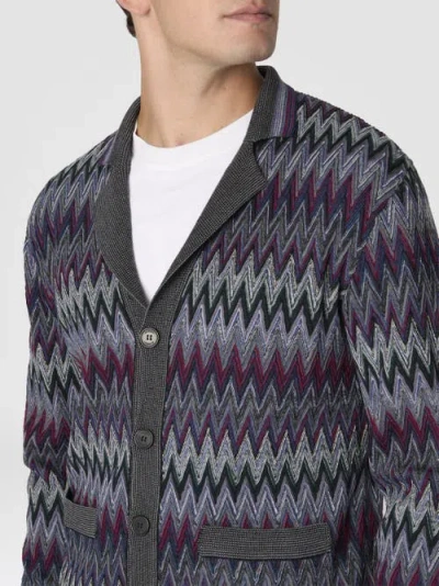 Missoni Zigzag Cardigan In Pure Wool In Gray