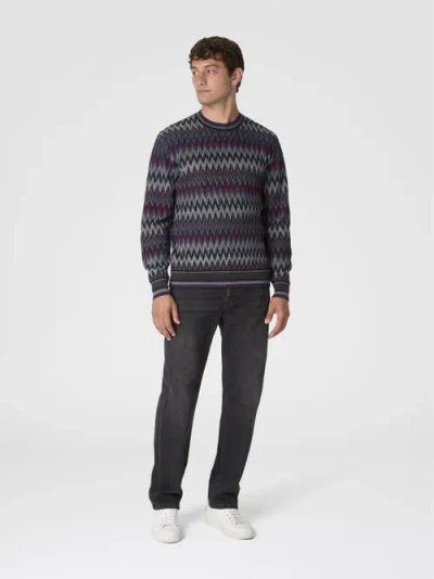 Missoni Crew Neck Sweater With 3d Zigzag Pattern In Multi