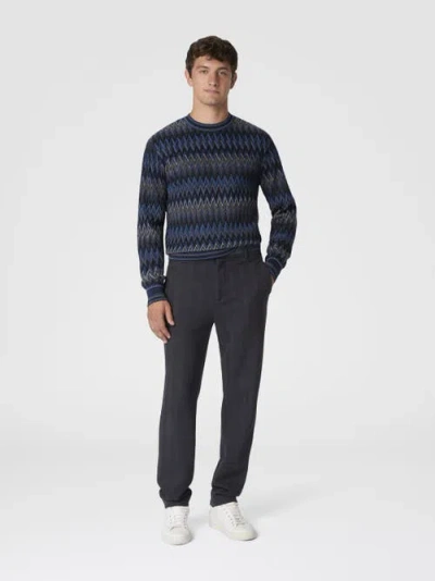 Missoni Crew Neck Sweater With 3d Zigzag Pattern In Blue