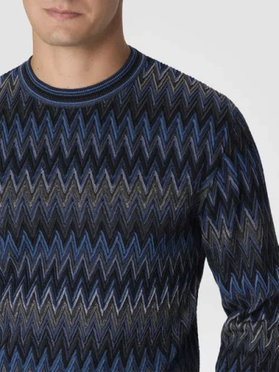 Missoni Crew Neck Sweater With 3d Zigzag Pattern In Blue