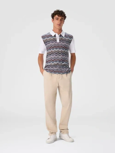 Missoni Short Sleeve Polo With Geometric Zigzag Pattern In Multi