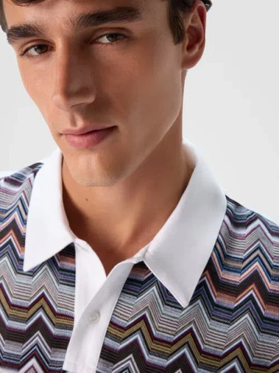 Missoni Short Sleeve Polo With Geometric Zigzag Pattern In Multi
