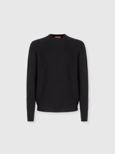 Missoni Crew Neck Sweater In Pure Cashmere With Chevron Pattern In Black