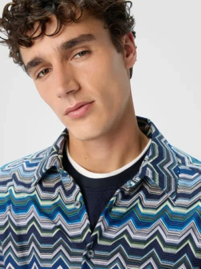 Missoni Long Sleeve Shirt With Geometric Zigzag In Blue