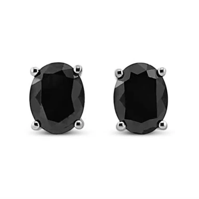Haus Of Brilliance .925 Sterling Silver Prong Set Treated Black Oval Diamond Stud Earring In White