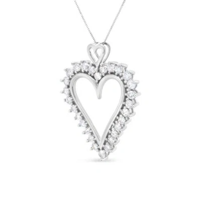 Haus Of Brilliance .925 Sterling Silver 1 3/4 Cttw Round Diamond Lined Open Heart Pendant 18" Necklace In Metallic