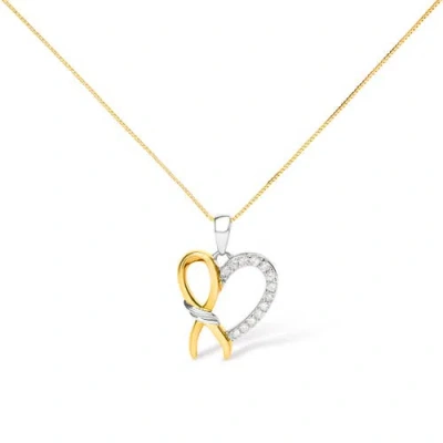 Haus Of Brilliance 10k Yellow Gold Plated .925 Sterling Silver 1/5 Cttw Diamond Ribbon Heart Pendant In Two Tone