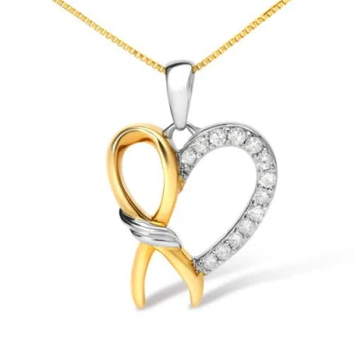 Haus Of Brilliance 10k Yellow Gold Plated .925 Sterling Silver 1/5 Cttw Diamond Ribbon Heart Pendant In Two Tone