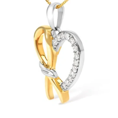 Haus Of Brilliance 10k Yellow Gold Plated .925 Sterling Silver 1/5 Cttw Diamond Ribbon Heart Pendant In Two Tone