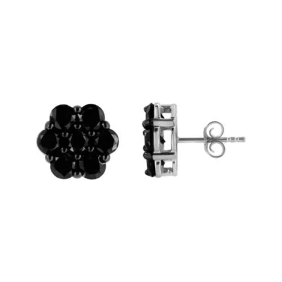Haus Of Brilliance .925 Sterling Silver Prong Set Round-cut Treated Colored Diamond Floral Cluster Stud Earring In Multi