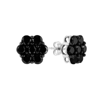 Haus Of Brilliance .925 Sterling Silver Prong Set Round-cut Treated Colored Diamond Floral Cluster Stud Earring In Multi
