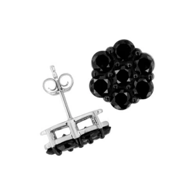 Haus Of Brilliance .925 Sterling Silver Prong Set Round-cut Treated Colored Diamond Floral Cluster Stud Earring In Multi