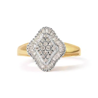 Haus Of Brilliance 10k Yellow Gold 1/2 Cttw Round And Baguette-cut Diamond Rhombus Head And Halo Ring In Gold