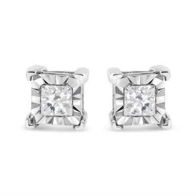Haus Of Brilliance .925 Sterling Silver 1.0 Cttw Miracle Set Princess-cut Diamond Solitaire Stud Ear In White