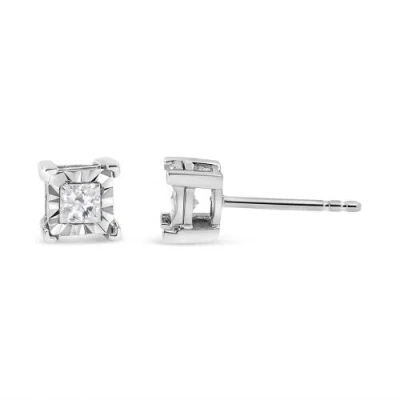 Haus Of Brilliance .925 Sterling Silver 1.0 Cttw Miracle Set Princess-cut Diamond Solitaire Stud Ear In White