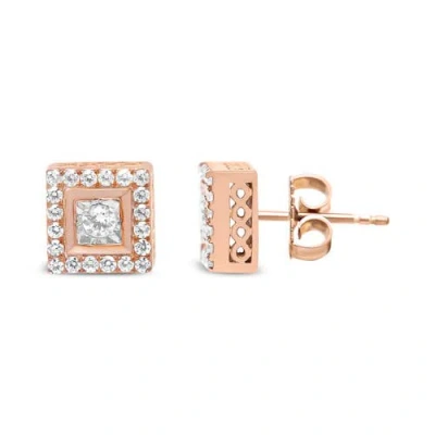 Haus Of Brilliance 14k Rose Gold Plated .925 Sterling Silver 1/2 Cttw Diamond Halo Square-shaped Fra In Pink/rose Gold Tone/gold Tone