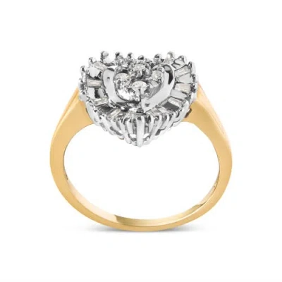 Haus Of Brilliance 10k Yellow Gold 1/4 Cttw Round And Baguette Cut Diamond Heart Shape Ballerina Ring In Gold