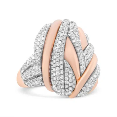 Haus Of Brilliance 18k Rose And White Gold 1 7/8 Cttw Diamond And Gold Textured Dome Cocktail Ring ( In Two-tone