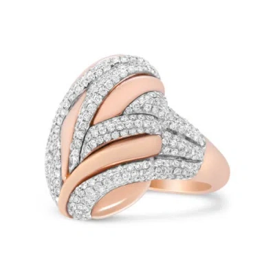 Haus Of Brilliance 18k Rose And White Gold 1 7/8 Cttw Diamond And Gold Textured Dome Cocktail Ring ( In Two-tone