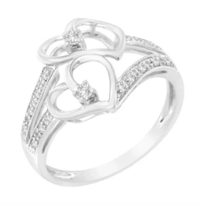 Haus Of Brilliance 14kt White Gold 1/10 Cttw Diamond Twin Heart Ring In White