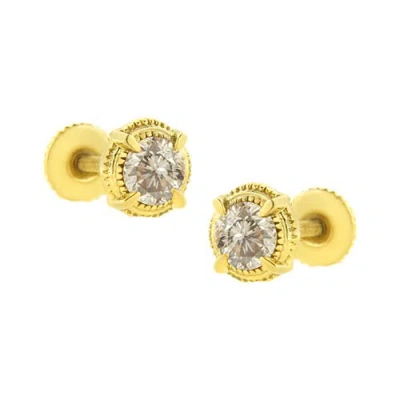 Haus Of Brilliance 14k Yellow Gold Plated .925 Sterling Silver 1 Cttw Diamond Modern 4-prong Solitaire Milgrain Stud Ea