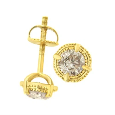 Haus Of Brilliance 14k Yellow Gold Plated .925 Sterling Silver 1 Cttw Diamond Modern 4-prong Solitaire Milgrain Stud Ea