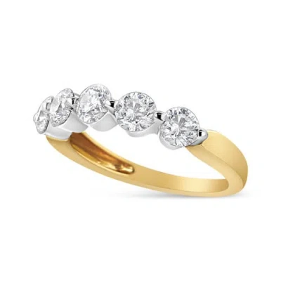 Haus Of Brilliance 14k White And Yellow Gold 1 1/2 Cttw 2 Prong Cup Set Round-cut Diamond 5 Stone Ring Band In Gold