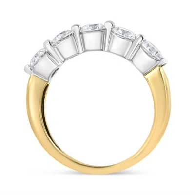 Haus Of Brilliance 14k White And Yellow Gold 1 1/2 Cttw 2 Prong Cup Set Round-cut Diamond 5 Stone Ring Band In Gold