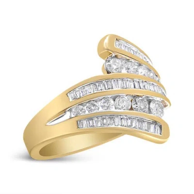 Haus Of Brilliance 10k Yellow Gold 1 Cttw Round And Baguette-cut Diamond Multi Row Bypass Ring Band In Gold
