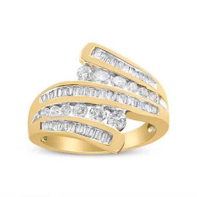 Haus Of Brilliance 10k Yellow Gold 1 Cttw Round And Baguette-cut Diamond Multi Row Bypass Ring Band In Gold