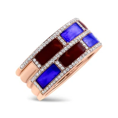 Haus Of Brilliance 18k Rose Gold Alternating Red And Blue Enamel And 1/2 Cttw Diamond Studded Band R In Pink