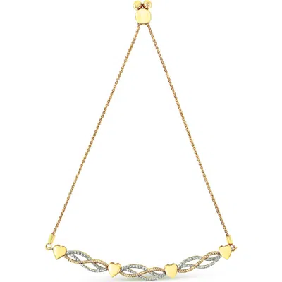 Haus Of Brilliance 14k Yellow Gold Plated .925 Sterling Silver 1/10 Cttw Diamond Wave And Hearts Bolo Bracelet (i-j Col