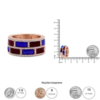 Haus Of Brilliance 18k Rose Gold Alternating Red And Blue Enamel And 1/2 Cttw Diamond Studded Band R In Pink
