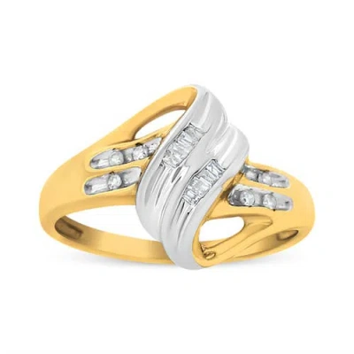 Haus Of Brilliance 10k Gold 1/10 Cttw Baguette And Round-cut Diamond Bypass Ring In Gold