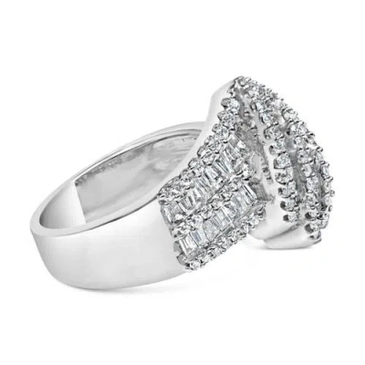 Haus Of Brilliance 14k White Gold 1-1/2 Cttw Round And Baguette Diamond Bypass Cocktail Ring Band In White