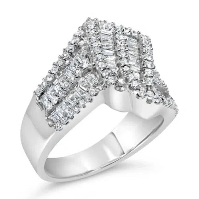 Haus Of Brilliance 14k White Gold 1-1/2 Cttw Round And Baguette Diamond Bypass Cocktail Ring Band In White