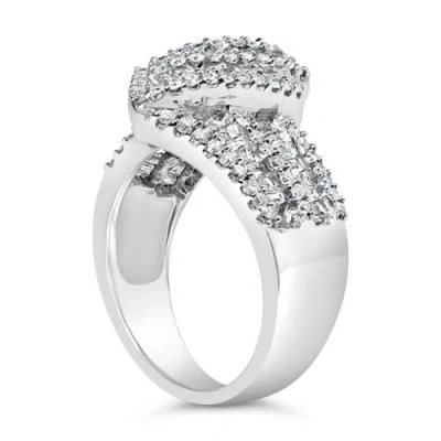 Haus Of Brilliance 14k White Gold 1-1/2 Cttw Round And Baguette Diamond Bypass Cocktail Ring Band In White