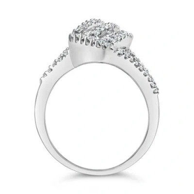 Haus Of Brilliance 14k White Gold 1-1/2 Cttw Round And Baguette Diamond Bypass Cocktail Ring Band In White