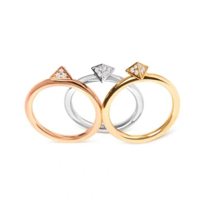 Haus Of Brilliance 14k Tri Color Gold 1/3 Cttw Diamond Pyramid Stackable Band Ring Set In Multi