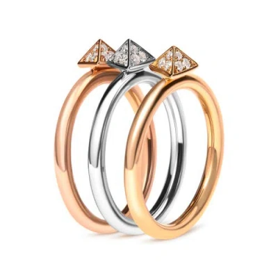 Haus Of Brilliance 14k Tri Color Gold 1/3 Cttw Diamond Pyramid Stackable Band Ring Set In Multi